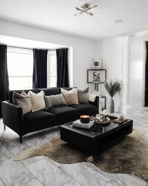 How to Style a Black Sofa | Castlery US Black Couch Decor, Black Sofa Decor, Black Leather Sofa Living Room, Black Leather Couch Living Room, Black Sofa Living Room Decor, Black Couch Living Room, Commode Shabby Chic, Black Sofa Living Room, Sofa Kulit