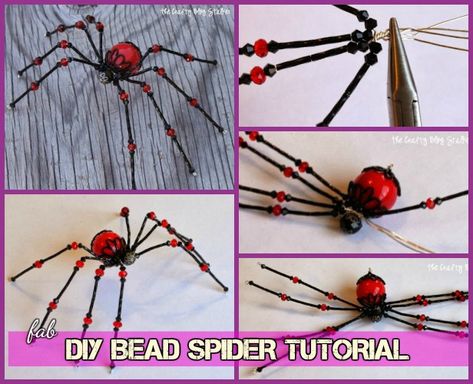 DIY Fabulous Bead Spider tutorial Spider Tutorial, Wrap Crystals, Bead Spider, Beaded Insects, Christmas Spiders, Beads Animals, Beaded Bugs, Christmas Beading, Copper Wire Art