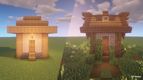 Cool Minecraft Village Houses, Minecraft House For Villagers, Tiny Minecraft Villager Houses, Minecraft Improved Village, Mc Village House Ideas, Upgrading Minecraft Village, Simple Villager House Minecraft, Minecraft Village Square Ideas, Villagers House Minecraft