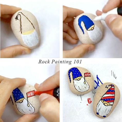 Rock Painting Tutorials | Patriotic Gnomes | Facebook Flag Rock Painting, Rock Painting Tutorials, Patriotic Gnomes, Rock Painting Tutorial, Rock Painting Designs, Painting Designs, Painting Tutorials, Rock Painting, Paint Designs