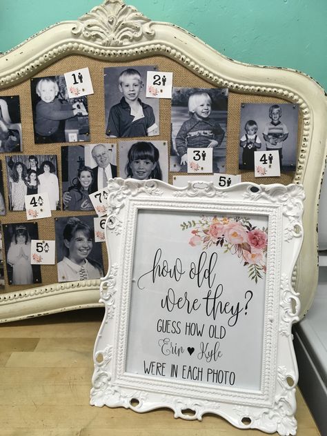 How Old Are They Bridal Shower Game, Guess How Old Bridal Shower Game, Bridal Shower Photo Display Ideas, Bridal Shower Picture Game, Family Bridal Shower Ideas, Antique Bridal Shower Ideas, Bridal Shower Keepsake Ideas, How Old Were They Bridal Shower Game, Bridal Shower Picture Display