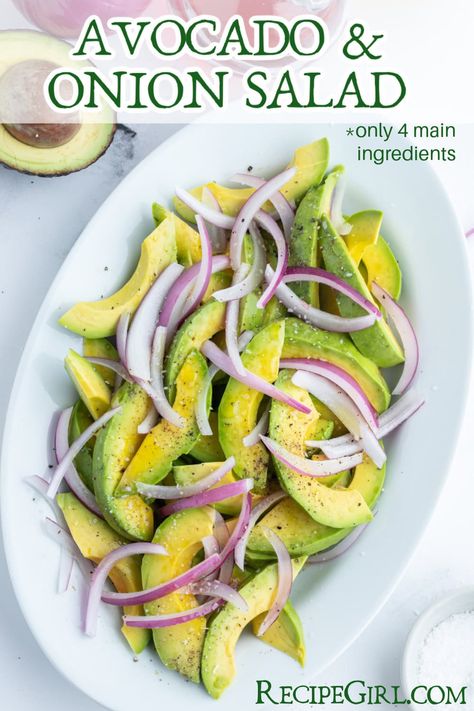 Avocado and Onion Salad recipe from RecipeGirl.com Avocado Onion Salad, Onion Salad Recipe, Viral Recipes, Simple Dressing, Onion Salad, Yummy Salad Recipes, Most Popular Recipes, Avocado Recipes, Eating Recipes