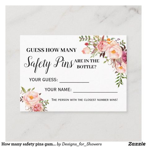 How many safety pins game bilingual shower card Kisses For The Mrs, Country Chic Baby Shower, Bridal Shower Place Cards, Soon To Be Mrs, Baby Shower Game Cards, Candy Games, Chic Baby Shower, Pink Baby Shower Invitations, Pin Game