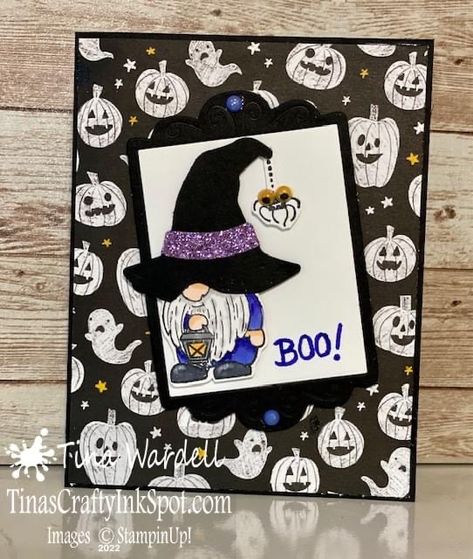 Stampinup Gnome Cards, Halloween Cards Stampin Up Ideas 2023, Gnome Halloween Cards, Stampin Up Halloween Cards 2023, Kindest Gnomes Stampin Up Cards, Stampin Up Halloween Cards, Kindness Gnomes, Gnome Projects, Halloween Atc