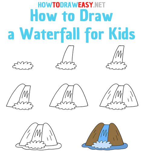 How to Draw a Waterfall Step by Step #Waterfall #WaterfallPainting #WaterfallDrawing #EasyWaterfallDrawing #WaterDrawing #DrawingforKids #TutorialforKids #DrawingTutorial #StepbyStepDrawings #EasyDrawings #Painting #Nature #NatureDrawing #Art #Artwork #ArtTutorial How To Draw A Waterfall, Waterfall Drawing Easy, Draw Waterfall, Draw A Waterfall, Waterfall Drawing, Elementary Drawing, Whimsical Art Paintings, Drawing Lessons For Kids, Waterfall Paintings