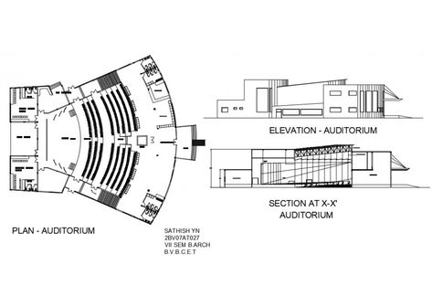 Auditorium hall elevation, section and plan details dwg file Auditorium Elevation, Section And Plan, Auditorium Plan, Analysis Architecture, Site Analysis Architecture, Windows View, Elevation Ideas, Theme Restaurant, Terrace View