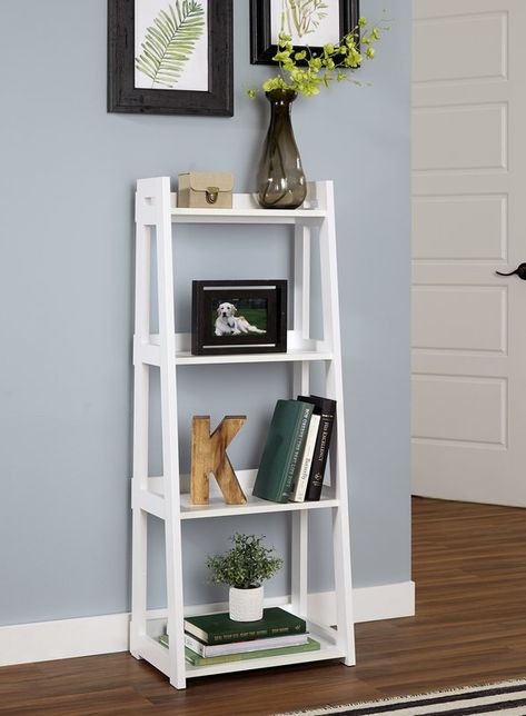 Narrow Ladder Bookcase Narrow Bookshelf, Penyimpanan Makeup, Diy Projects For Bedroom, Narrow Shelves, Hiasan Bilik Tidur, Ladder Bookshelf, Small Bookshelf, Small Bookcase, White Bookcase