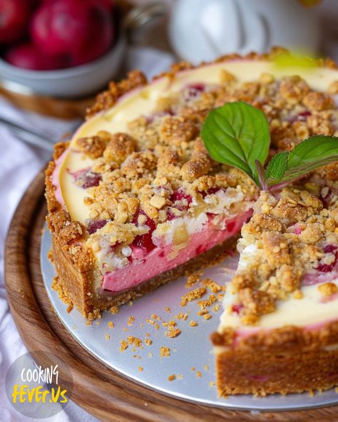 Rhubarb Cheesecake Rhubarb Cheesecake Pie, Rhubarb Cheesecake Recipes, Rhubarb Cheesecake Bars Recipes, Strawberry Rhubarb Cheesecake Bars, Rhubarb Cheesecake Bars, Rhubarb And Custard Cheesecake, Rhubarb Slab Pie, Rhubarb Cheesecake, Chutney Chicken