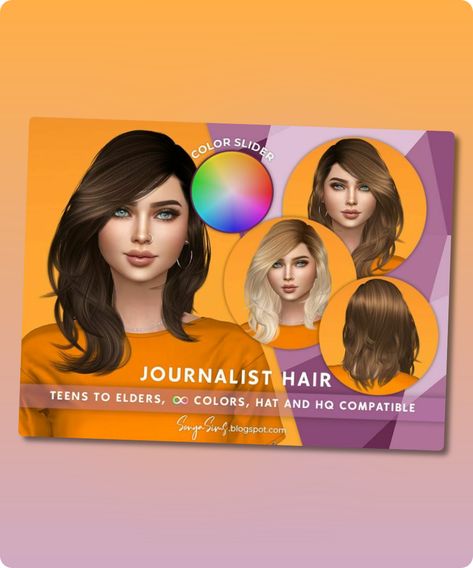 Sims 4 Hairstyle CC: Sonyasims Journalist Color Slider  Retexture     Patreon  By Sonyasimscc Sims 4 Sonyasims, 4 Hairstyles, Mod Jacket, Sims 4 Cc Download, Model Nails, Best Sims, Heart Hair, Hair Food, Facepaint