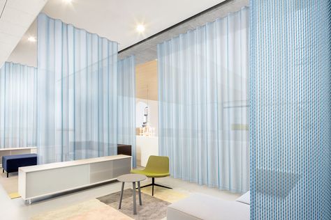 Vescom - transparent acoustic curtain fabric - formoza Office Curtains, Acoustic Fabric, Multifunctional Space, Quality Curtains, Interior Architect, Dust Mites, Sheer Curtain, Curtain Fabric, Sheer Curtains