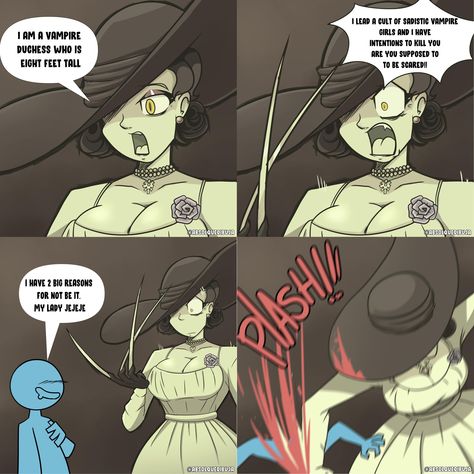 Re8 Comics, Tyrant Resident Evil, Ethan Winters, Resident Evil Vii, Random Games, Resident Evil Funny, Lady Dimitrescu, Resident Evil Girl, History Jokes