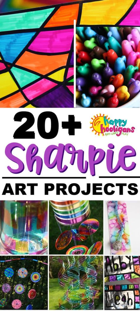 Check out these creative ways to use Sharpie Markers! So many fun and cool things for all ages of kids to make! Custom art ideas, homemade gifts, garden ornaments and more! #HappyHooligans #KidsCrafts #CraftsForKids #DaycareCrafts #KidsArt #ArtForKids #PreschoolCrafts #CraftsForTweens #CraftsForTeens #Sharpies #Art #Crafts #Markers Sharpie Crafts For Kids, Crafts With Markers, Sharpie Marker Art, Marker Projects, Art For Teens, Sharpie Art Projects, Crafts For All Ages, Crafts For Teenagers, Montessori Crafts