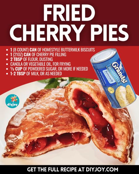 Cherry Fried Pies, Fried Pies Recipe, Using Canned Biscuits, Crescent Rings, Canned Biscuit, Cornbread Muffins Recipe, Cherry Pies, Cookie Cups Recipe, Cherry Pie Recipe