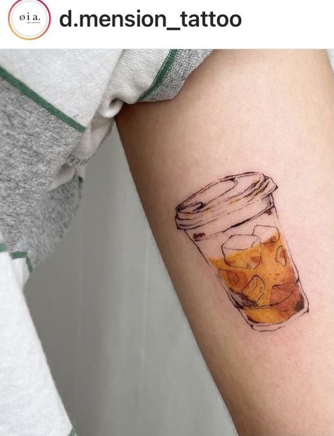 Milk And Cookie Tattoo, Ice Coffee Tattoo Ideas, Coffee Lover Tattoo Ideas, Coffee Tattoo Ideas Minimalist, Iced Coffee Tattoo Minimalist, Iced Tea Tattoo, Ice Coffee Tattoo, Milkshake Tattoo, Iced Coffee Tattoo