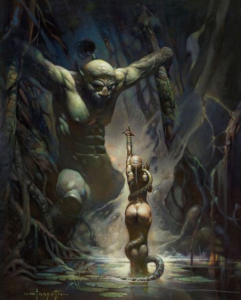 Frank Frazetta Art on Instagram: “Master of the Dark. Swamp Demon. . Artwork by #FrankFrazetta •1968• . #Frazetta #FrazettaGirls #Art #FantasyArt #60s” Larp Inspiration, Artist Reference, Bd Art, Boris Vallejo, Heroic Fantasy, Frank Frazetta, Image Comics, Fantasy Artist, Norman Rockwell