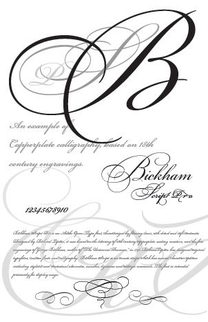 Bickham Script - yup, that same Bickham Script on your computer - can do this. It has a great selection of glyphs (special alternative characters) and can hit the perfect note for formal invitations. Bickham Script, Calligraphy Fonts Alphabet, Writing Fonts, Typography Artwork, Script Typeface, Print Fonts, Formal Invitation, Handwriting Fonts, Calligraphy Fonts