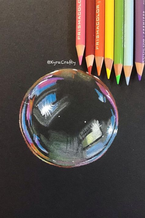 How To Draw Bubbles On Black Paper, Drawings Of Bubbles, Black And White Bubbles Drawing, Posca Pens Art Black Paper, Color Pencil Bubbles, White Posca Pen Art, Drawing On Black Paper Colored Pencils, Prismacolor On Black Paper, How To Draw Bubbles On White Paper