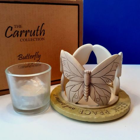 Brand New In The Original Box, Never Used Or Displayed, Only Removed To Photograph Measures About 3" Tall Carruth Collection Butterfly Candleholder By Demdaco Ships Daily From Smoke Free Home In Sturdy Cardboard Box Rghts1+Bin78x198*Ep* Butterfly Pottery Ideas, Tea Light Holder Clay, Ceramic Candle Holders Pottery, Butterfly Clay, Witchcraft Stuff, Tea Light Crafts, Clay Butterfly, Old Candle Jars, Butterfly Candle Holder