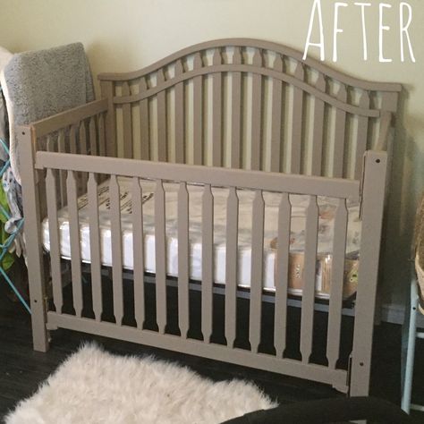 Refinished/repainted wooden crib - Annie Sloan Chalk Paint Coco - woodland nursery - shabby chic - The Bearded Bird Crib Refinish, Crib Colors, Foster Bedroom, Annie Sloan Chalk Paint Coco, Painted Crib, Painting A Crib, Wooden Crib, Baby Crib Diy, Ruby Mae