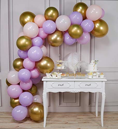 Pink Gold Balloons, Light Pink Balloons, Birthday Party Purple, Bridal Shower Decorations Purple, Balloons Purple, Bolo Rapunzel, Purple Baby Shower, Rapunzel Birthday Party, Tangled Birthday