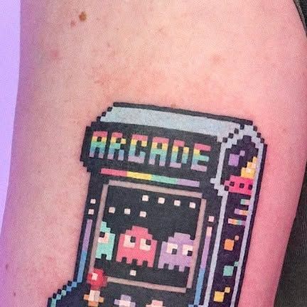 Arcade Game Tattoo, Arcade Tattoo, Gameboy Tattoo, 8 Bit Tattoo, Nostalgic Tattoos, Nostalgia Tattoo, Final Fantasy Tattoo, Nintendo Tattoo, Stranger Things Tattoo