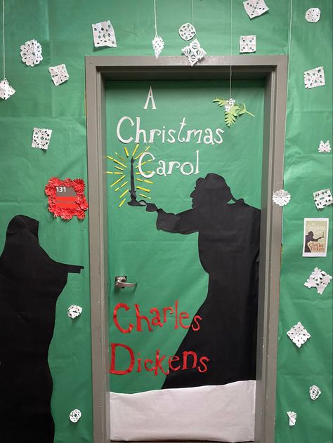 Door  decorations, Christmas carol Charles dickens Reading Christmas Door Decorations, Christmas Door School, Elf Door Decoration, A Christmas Carol Book, Teacher Door Decorations, Christmas Carol Book, White Christmas Movie, Elf Door, Door Decorating Contest