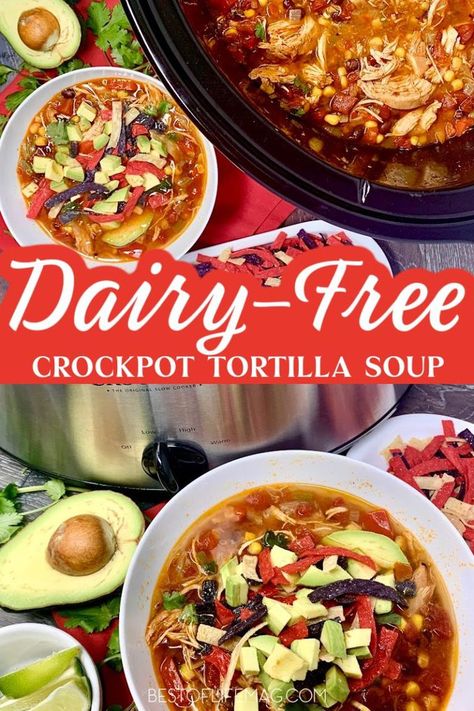 Easy Crockpot Lunch, Tortilla Soup Crockpot, Crockpot Dairy Free, Top Crockpot Recipes, Recipe Tortilla, Crockpot Chicken Tacos Recipes, Crockpot Recipes For Kids, Crockpot Lunch, Slow Cooker Chicken Tortilla Soup