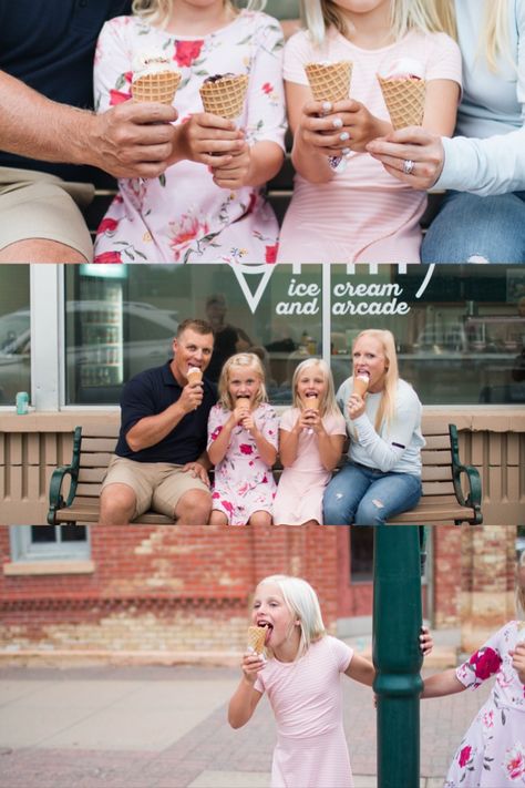 Family Ice Cream Photo Shoot, Ice Cream Mini Session, Ice Cream Family Photoshoot, Family Eating Ice Cream, Ice Cream Shop Photo Shoot, Cake Birthday Photoshoot, Ice Cream Photoshoot, Cream Photoshoot, Family Posing Guide