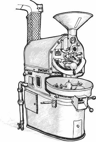 Roasting coffee Coffee Roasting Illustration, Coffee Machine Illustration, Rose And Coffee, Coffee 101, Drum Drawing, Coffee Illustrations, Coffee Chart, Coffee Roasting Machine, Roasting Coffee