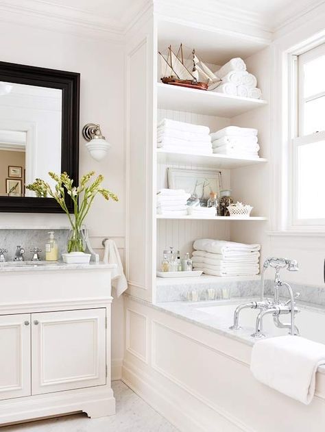 bathroom built-ins Bathroom Built Ins, Beadboard Bathroom, Built In Bath, Bad Inspiration, Decor Baie, Bathroom Tub, Subway Tiles, Bath Room, Bathroom Renos