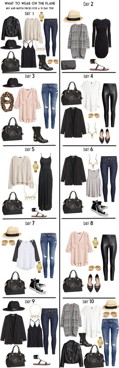 10 day packing list from day to night. 10 Day Outfits Travel Light, packing light. #packinglight #travellight #packinglist Stil Rock, Áo Blu, Lit Outfits, Travel Wardrobe, 가을 패션, Fashion Mode, Packing Tips, Looks Style, Mode Inspiration