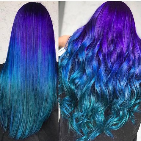 Straight or Curly?!! I say both ☠️ #fuckinghair #fuckinghair By @christinacolorshair Thanks for the tag! Blue Green Hair, Mermaid Hair Color, Galaxy Hair, Bold Hair Color, Cute Hair Colors, Hair Color Unique, Creative Hair Color, Pretty Hair Color, Bright Hair