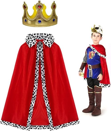 TSHAOUN King Costume Set for Kids, Prince Cloak and Prince Crown 2 Pcs Set for Prince Role Play, Halloween Prince Costume, Nativity Costumes, Stage Performance, One Size, 80cm for Kids 90-135cm (Red) : Amazon.co.uk: Toys & Games King Costume For Kids, Prince Cape, Nativity Costumes, Toddler Fancy Dress, Prince Costume, King Costume, Prince Crown, Crown Hat, Family Movie