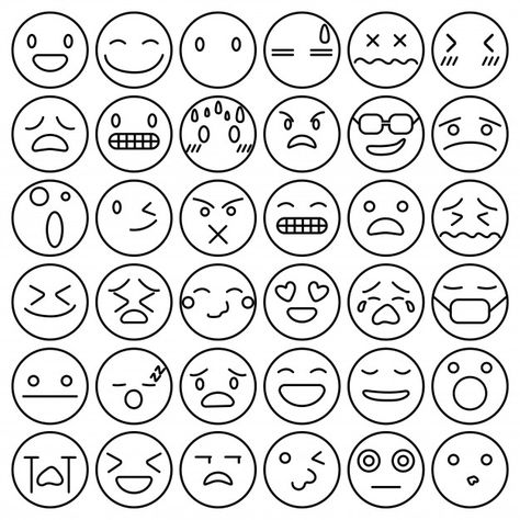 Emoji emoticons set face expression feel... | Free Vector #Freepik #freevector #background #icon #circle #face Emotion Doodles, Drawing Emotions, Free Emoji, Dibujo Simple, Emoticons Emojis, Emoji Symbols, 얼굴 그리기, Doodle Cartoon, Emoji Art