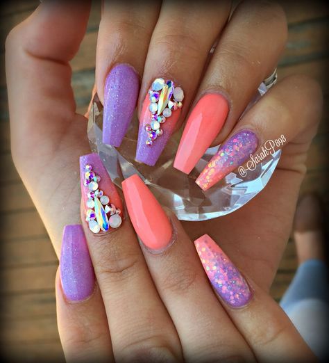 So pretty Peach Acrylic Nails, Nails 2017, Purple Nail Designs, Pink Gel, Nail Art Ombre, Crazy Nails, Coffin Shape Nails, Nails Polish, Hot Nails