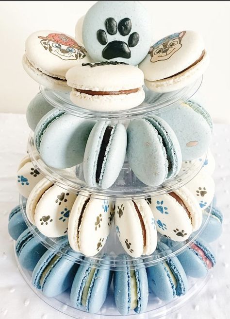 Paw Patrol Macarons, Modern Paw Patrol Party, Paw Patrol Birthday Party Cake, Barnyard Cake, Baby Boy Birthday Themes, Paw Patrol Party Decorations, Paw Birthday, Paw Patrol Birthday Theme, Paw Patrol Decorations