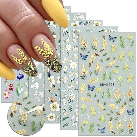 PRICES MAY VARY. 🌸[5D Embossed Nail Stickers] You will get 4 sheets spring nail stickers, unique three-dimensional effect, will not fade, more realistic than ordinary stickers, you can well create a different nail effect. 🌸[Exquisite Design] With rich floral designs, including different small flowers, floral and other various four Seasons designs, spring symbolizes hope and satisfies your love for all flowers. 🌸[Material] Our nail stickers are made of high-quality material, skin-friendly and Nail Stickers Designs, Tulip Nails, Daisy Nail Art, Butterfly Nail Designs, Stickers Colorful, Diy Acrylic Nails, Engraved Flower, Daisy Nails, Stickers Design