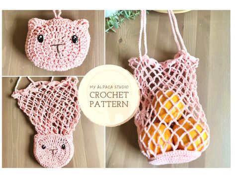 Foldable Market Bag, Summer Bag Crochet, Summer Bags Crochet, Crochet Pattern Cat, Crochet Kitty, Photo Frame Ornaments, Chat Crochet, Bracelet Crochet, Cozy Crochet Patterns