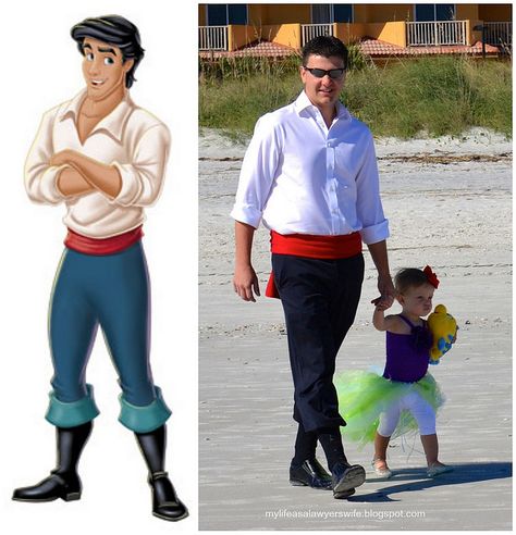 Prince Eric Collage Diy Prince Eric Costume, King Triton Costume Diy, Little Mermaid Family Costume, Eric Costume, Unusual Costumes, King Triton Costume, Prince Eric Costume, Sebastian Costume, Mermaid Family