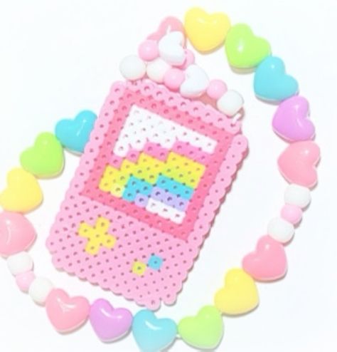 Peeler Bead Ideas Cute, Cutecore Perler Bead, Pink Perler Beads, Kawaii Perler Bead Patterns, Kawaii Perler, Kawaii Kandi, Perler Bead Ideas, Kandi Inspiration, Kandi Inspo