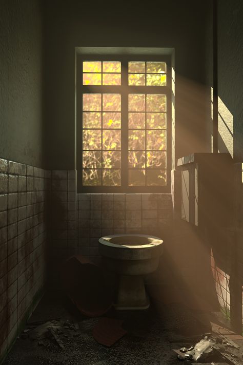 Old Toilet room, on ArtStation at https://www.artstation.com/artwork/w63NXZ Abandoned Toilet, Toilet Background, Toilet Drawing, Old Toilet, Maya Modeling, Dirty Room, Bathroom Stall, Underground Bunker, Old Bathroom