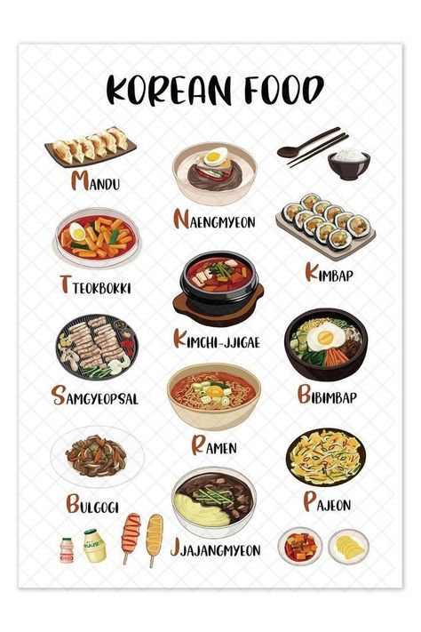 Korean Food Ingredients, Korean Food To Try, Korean Food Products, Korean Food Stickers Printable, Korean Grocery List, Korean Food Drawing Cute, Korean Food Recipes South Korea, Korean Food Ideas, This Or That Food