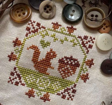 Big Cross Stitch Patterns Free, Mini Fall Cross Stitch Patterns, Brandied Pears, Cross Stitch Acorn Patterns, Small Autumn Cross Stitch Patterns, Squirrel Cross Stitch, Harvest Cross Stitch Patterns, Cross Stitch Squirrel Pattern, Autumn Cross Stitch Patterns