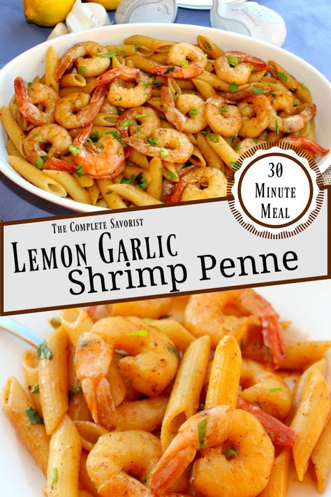 Penne Shrimp Pasta, Shrimp Penne Pasta Recipes, Pescatarian Meals, Golo Recipes, Lemon Garlic Shrimp Pasta, Penne Recipes, Penne Pasta Recipes, Garlic Shrimp Pasta, Lemon Garlic Shrimp