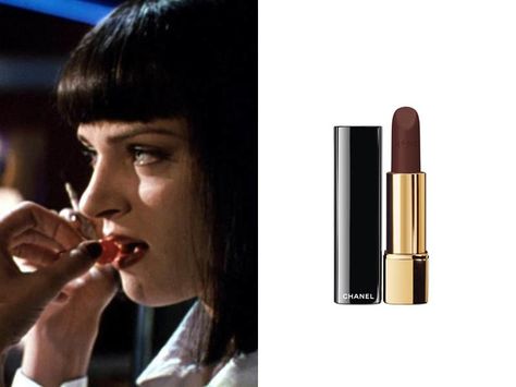 Uma Thurman Pulp Fiction, 90s Lipstick, Chanel Rouge Allure Velvet, Chanel Lipstick, Thelma Louise, 90s Makeup, Chanel Rouge, Makeup Icons, Film Posters Minimalist