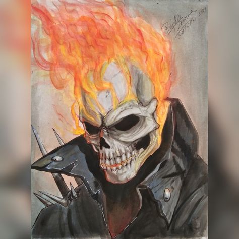 Ghost Rider watercolor painting art work #if you like my art work please visit on my YouTube channel I am making awesome art work videos on YouTube Superhero Watercolor, Ghost Rider Drawing, Ghost Rider Tattoo, Ghost Rider Movie, Ghost Rider Johnny Blaze, Avengers Painting, Johnny Blaze, Marvel Art Drawings, Ghost Rider Pictures