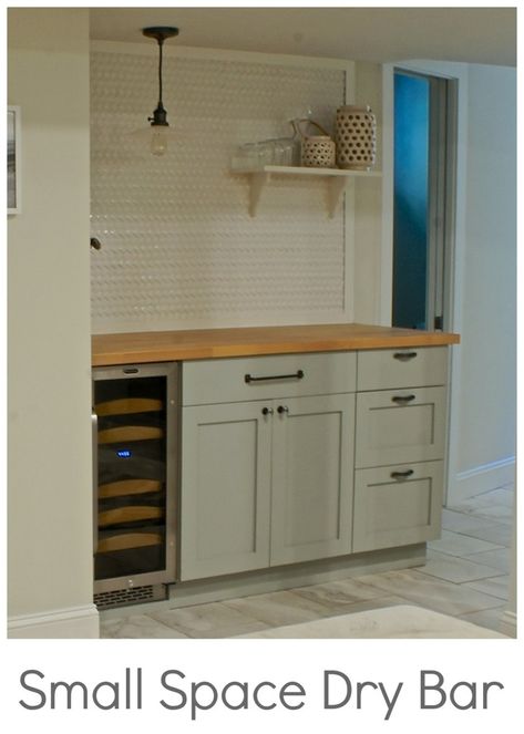 Ikea Dry Bars, Ikea Hack Dry Bar, Bar Upcycle, Basement Dry Bar, Ikea Kitchen Cabinet, Dry Bar Ideas, Upstairs Kitchen, Rustic Basement Bar, Dry Basement