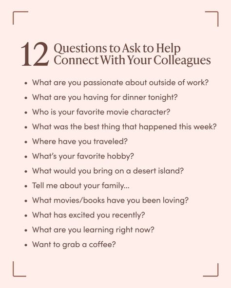 Research shows that asking thoughtful, specific questions can help us form meaningful bonds with co-workers, and feel more fulfilled in our work. #BestQuotesoftheDay #GetMotivated #Inspirational #WordsofWisdom #WisdomPearls #BQOTD Arianna Huffington, Etiquette And Manners, Fun Questions To Ask, People Skills, What If Questions, Co Workers, Study Skills, Interesting Questions, Questions To Ask