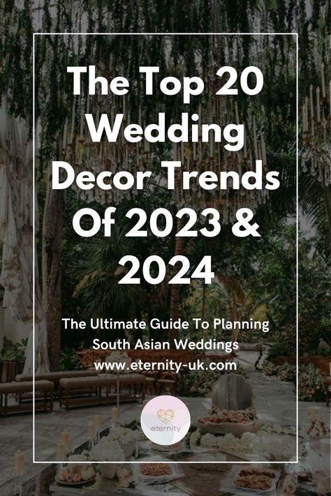 Make your wedding unique with these incredible wedding decoration trends of 2023 & 2024. Our favourite is #13! Decoration Trends 2023, Wedding Theme Aesthetic, Indian Wedding Color Schemes, Wedding Decor Trends, Indian Wedding Aesthetic, Indian Wedding Deco, Asian Wedding Decor, Indian Wedding Theme, Event Trends