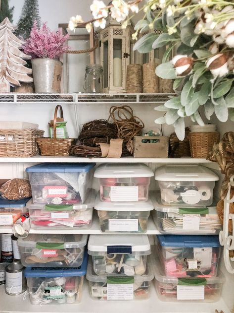 How to Store your Seasonal Decor with ease in a closet! Home Decor Closet Storage Ideas, Where To Store Seasonal Decor, Party Decor Storage, Storage Ideas For Seasonal Decor, Party Decor Storage Ideas, How To Store Home Decor Items, Storing Home Decor, Storing Seasonal Decor Storage Ideas, How To Organize Seasonal Decorations